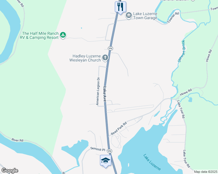 map of restaurants, bars, coffee shops, grocery stores, and more near 424 Lake Avenue in Lake Luzerne