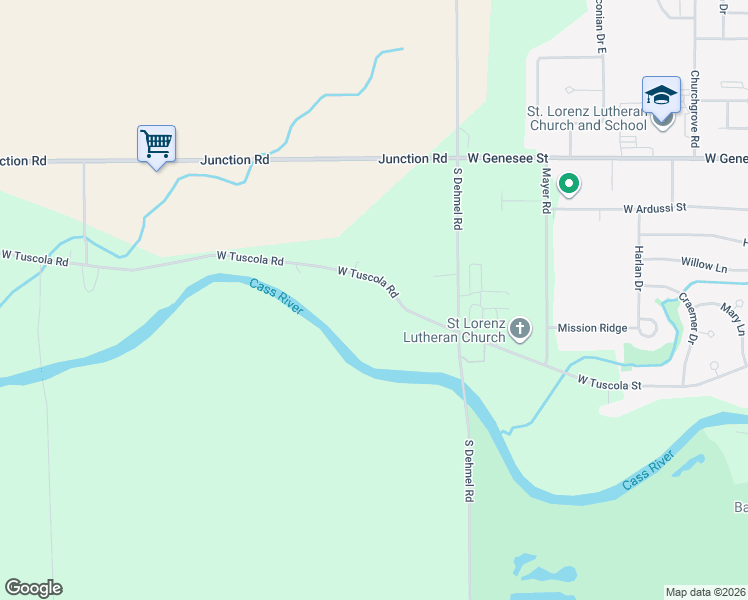 map of restaurants, bars, coffee shops, grocery stores, and more near 9841 West Tuscola Road in Frankenmuth