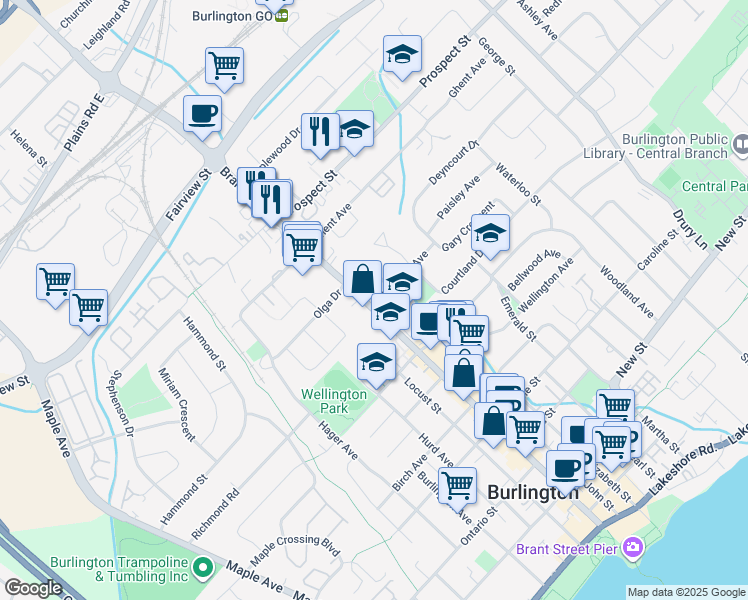 map of restaurants, bars, coffee shops, grocery stores, and more near 704 Rambo Crescent in Burlington