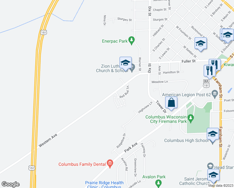 map of restaurants, bars, coffee shops, grocery stores, and more near 594 West Avalon Road in Columbus