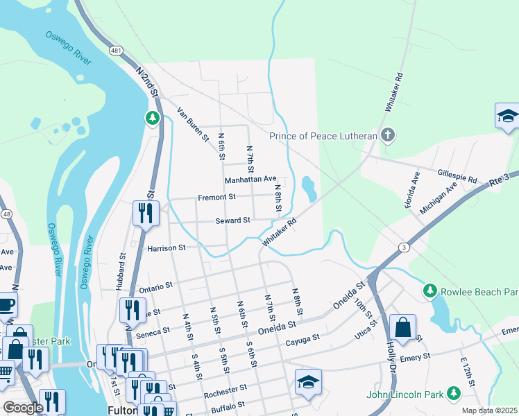 map of restaurants, bars, coffee shops, grocery stores, and more near 265 North 7th Street in Fulton