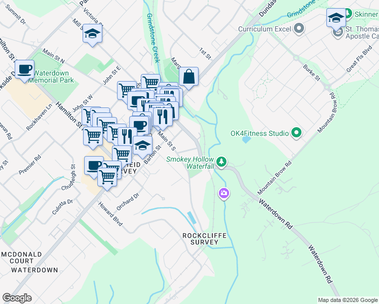 map of restaurants, bars, coffee shops, grocery stores, and more near 24 Union Street in Hamilton
