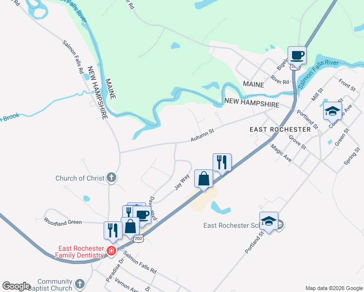 map of restaurants, bars, coffee shops, grocery stores, and more near 54 Autumn Street in Rochester