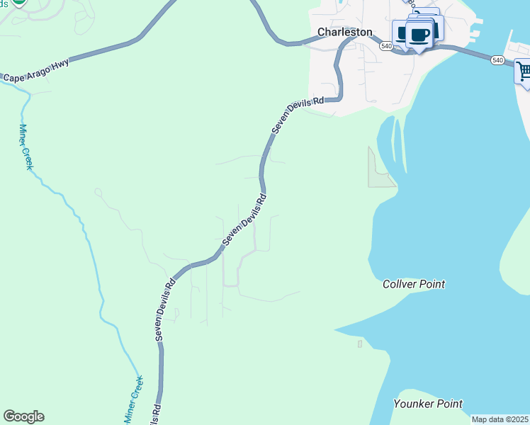 map of restaurants, bars, coffee shops, grocery stores, and more near 63749 Seven Devils Road in Coos Bay
