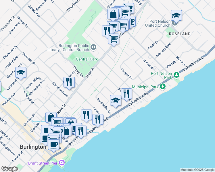 map of restaurants, bars, coffee shops, grocery stores, and more near 379 Newbold Drive in Burlington