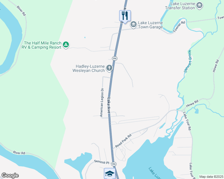 map of restaurants, bars, coffee shops, grocery stores, and more near 424 Lake Avenue in Lake Luzerne