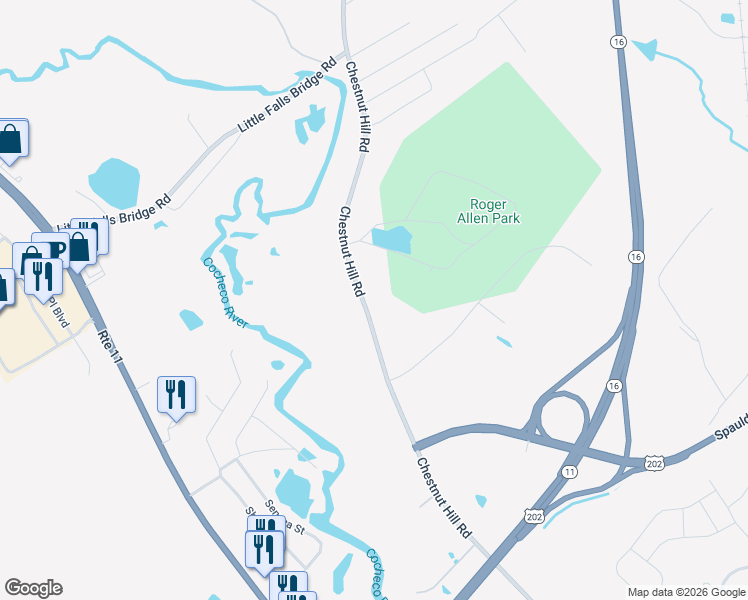 map of restaurants, bars, coffee shops, grocery stores, and more near 183 Chestnut Hill Road in Rochester