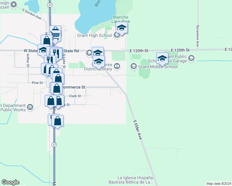 map of restaurants, bars, coffee shops, grocery stores, and more near 226 South Endeavour Boulevard in Grant