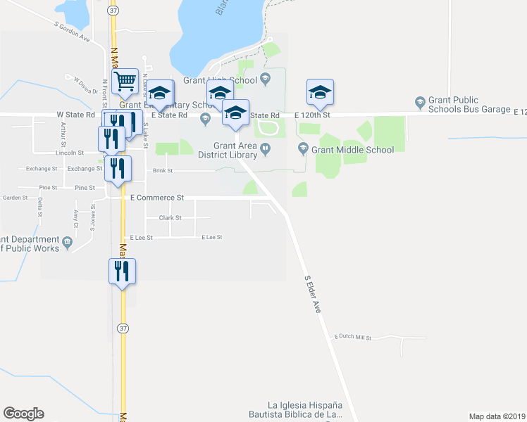 map of restaurants, bars, coffee shops, grocery stores, and more near 226 South Endeavour Boulevard in Grant