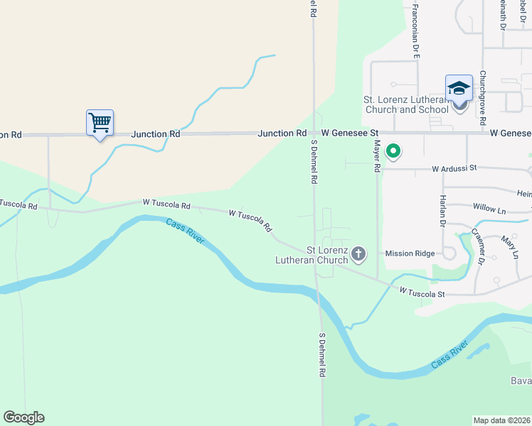 map of restaurants, bars, coffee shops, grocery stores, and more near 9841 West Tuscola Road in Frankenmuth