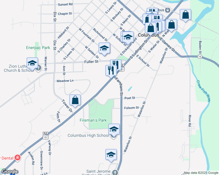 map of restaurants, bars, coffee shops, grocery stores, and more near 841 Park Avenue in Columbus