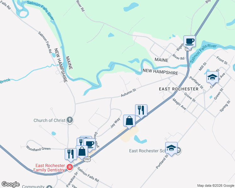 map of restaurants, bars, coffee shops, grocery stores, and more near 54 Autumn Street in Rochester