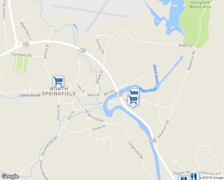 map of restaurants, bars, coffee shops, grocery stores, and more near 8 Mill Road in Springfield