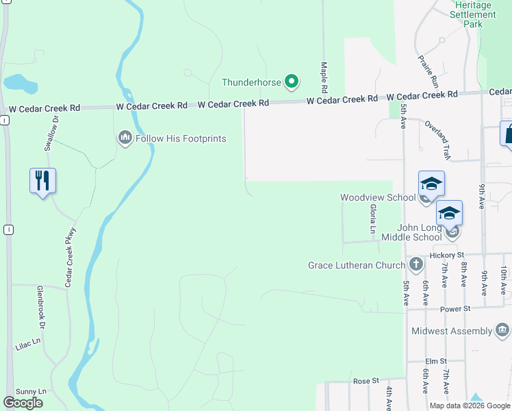 map of restaurants, bars, coffee shops, grocery stores, and more near 4717 West Cedar Creek Road in Grafton