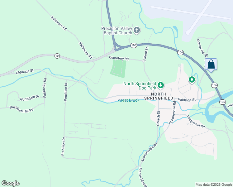 map of restaurants, bars, coffee shops, grocery stores, and more near 105 Main Street in Springfield