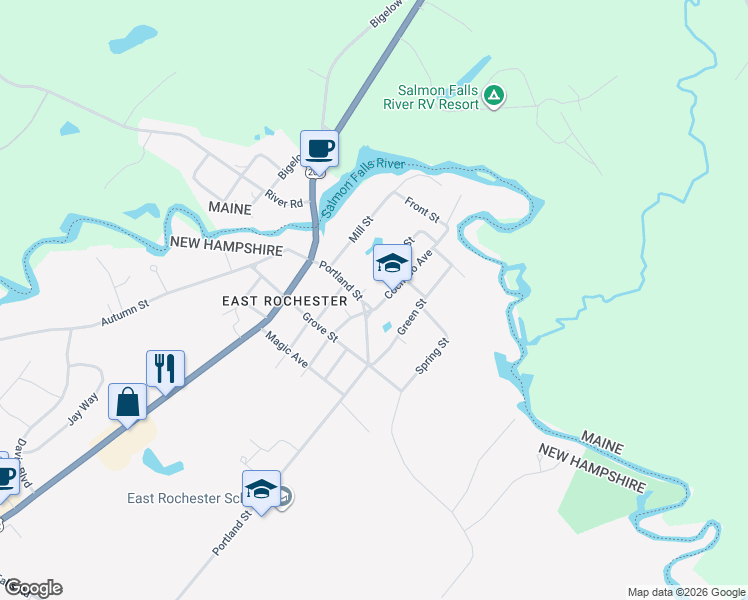 map of restaurants, bars, coffee shops, grocery stores, and more near 23 Main Street in Rochester