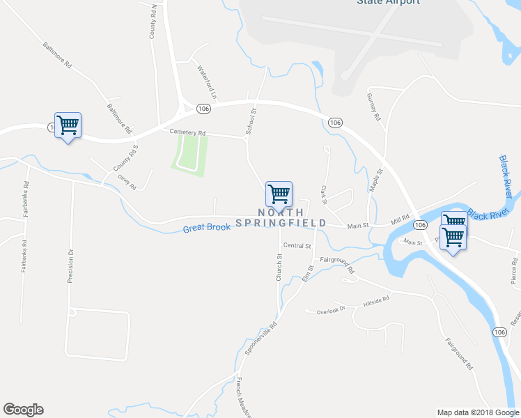 map of restaurants, bars, coffee shops, grocery stores, and more near 57 Main Street in Springfield