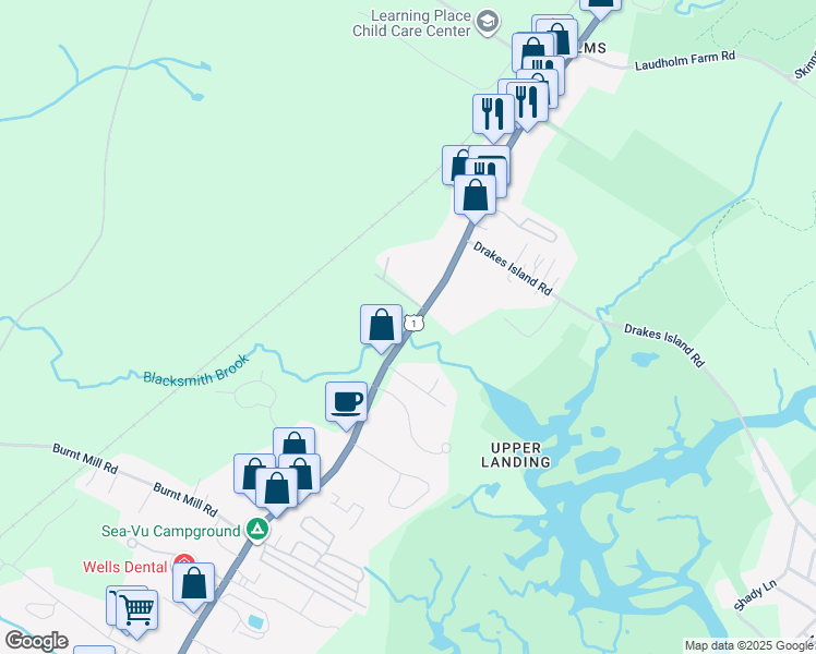 map of restaurants, bars, coffee shops, grocery stores, and more near 2060 Post Road in Wells