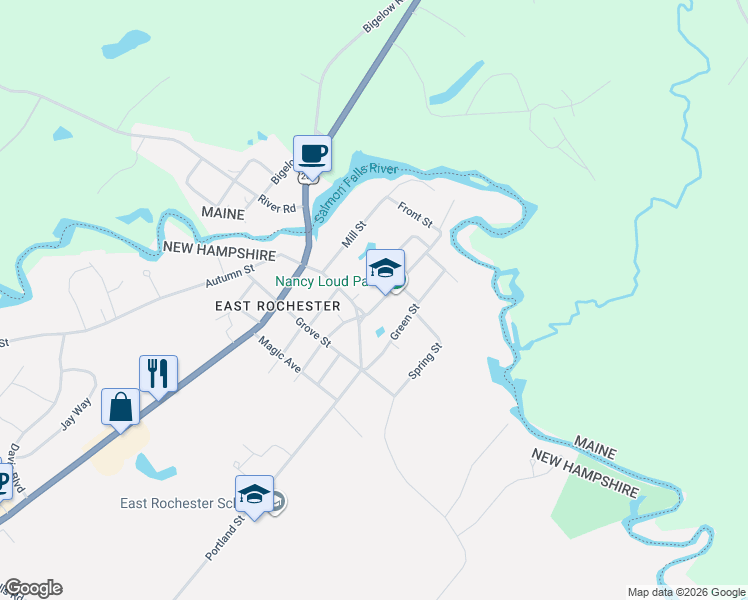 map of restaurants, bars, coffee shops, grocery stores, and more near 23 Main Street in Rochester