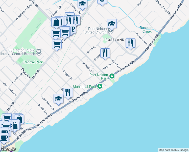 map of restaurants, bars, coffee shops, grocery stores, and more near 274 Saint Paul Street in Burlington