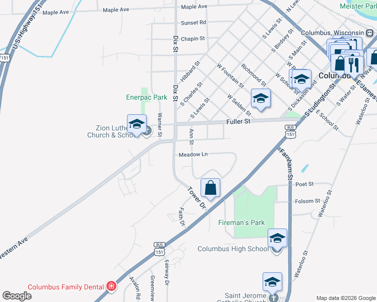 map of restaurants, bars, coffee shops, grocery stores, and more near 600 Meadow Ln in Columbus
