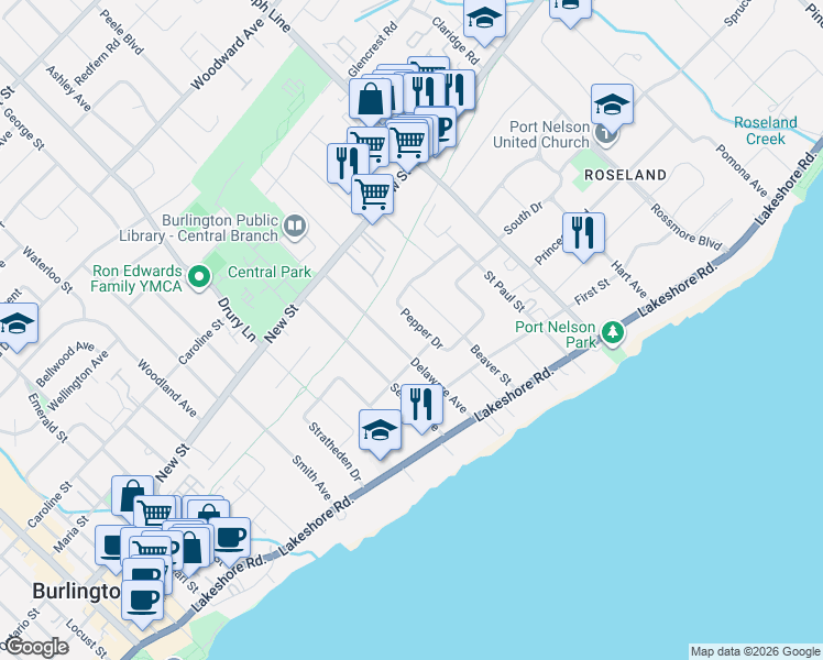 map of restaurants, bars, coffee shops, grocery stores, and more near 351 Pepper Drive in Burlington