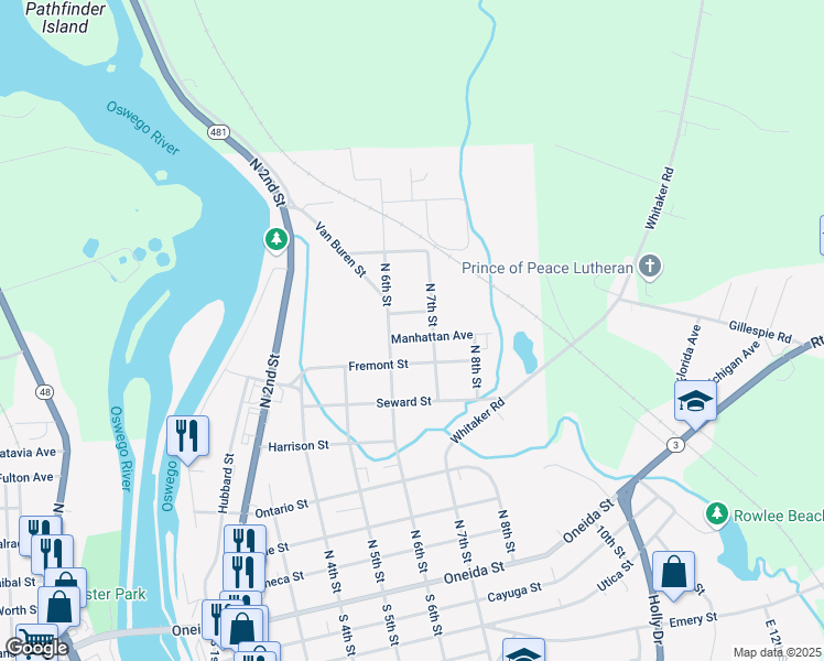 map of restaurants, bars, coffee shops, grocery stores, and more near 611 Manhattan Ave in Fulton