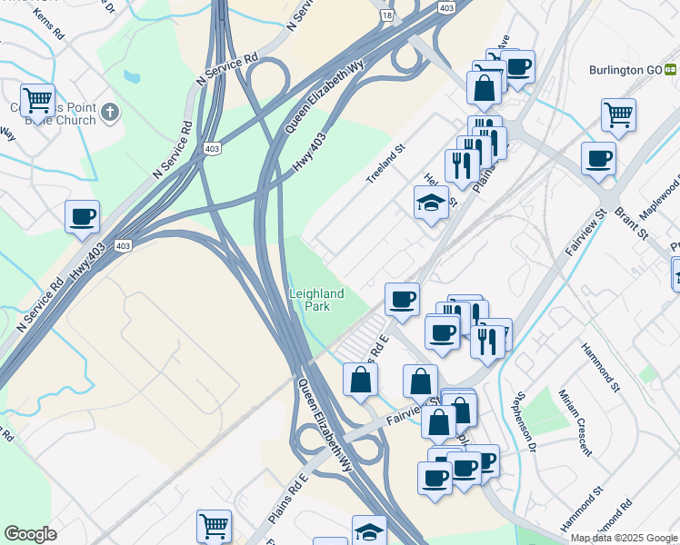 map of restaurants, bars, coffee shops, grocery stores, and more near 1233 Coric Avenue in Burlington