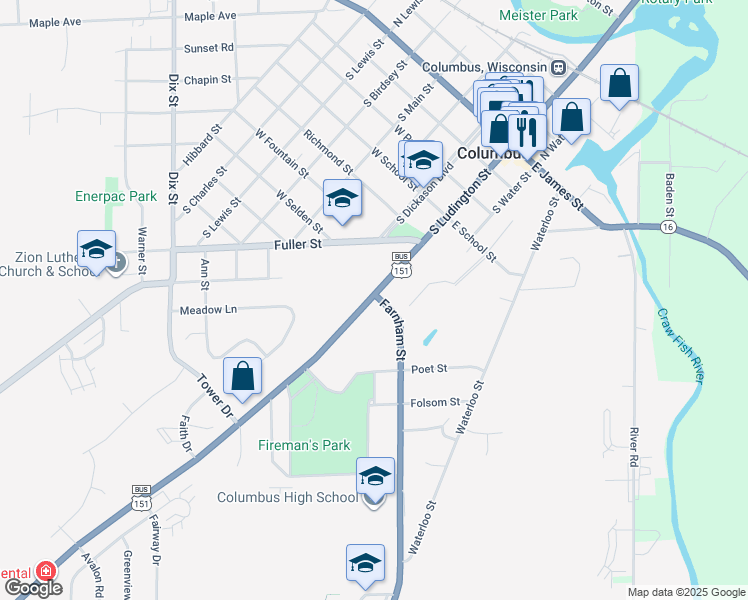 map of restaurants, bars, coffee shops, grocery stores, and more near 729 Park Avenue in Columbus