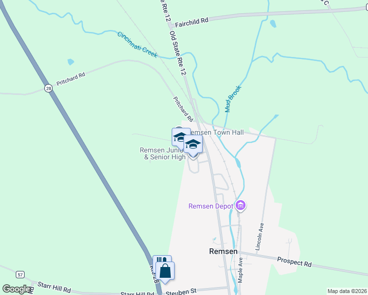 map of restaurants, bars, coffee shops, grocery stores, and more near 9753 Mitchell Road in Remsen