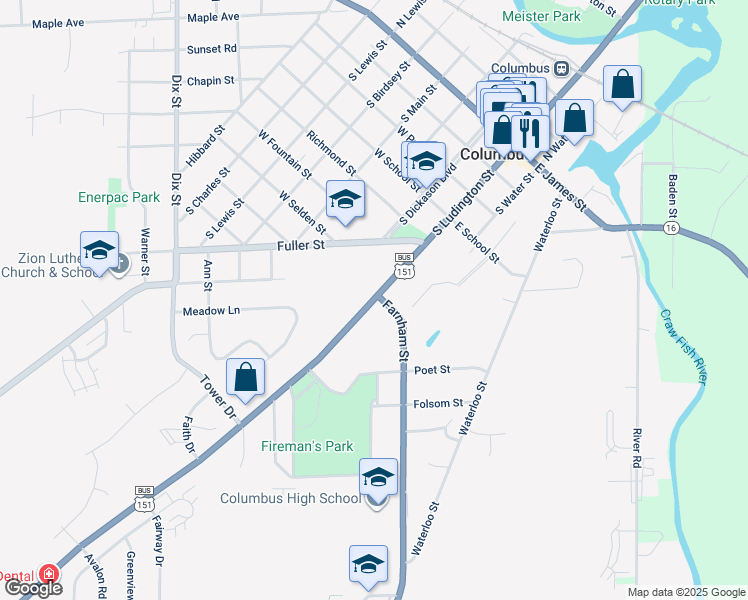 map of restaurants, bars, coffee shops, grocery stores, and more near 729 Park Avenue in Columbus
