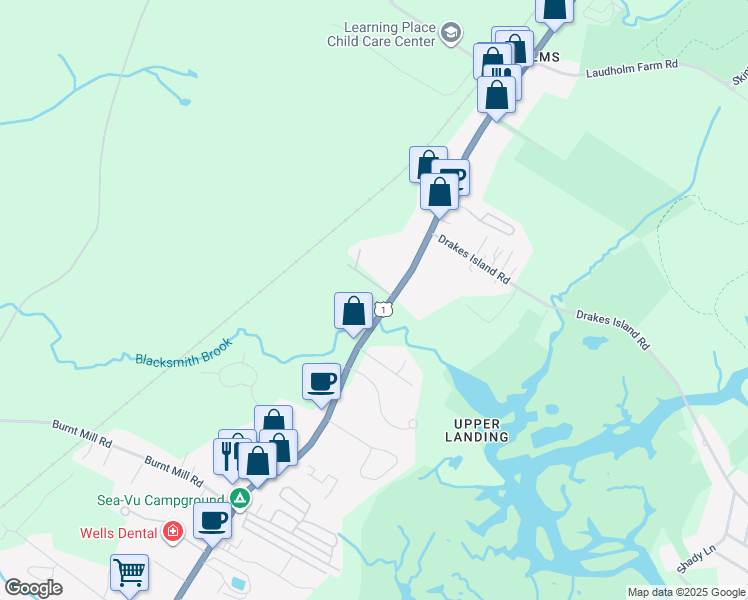 map of restaurants, bars, coffee shops, grocery stores, and more near 2060 Post Road in Wells