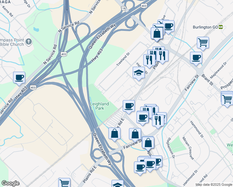 map of restaurants, bars, coffee shops, grocery stores, and more near 1258 Coric Avenue in Burlington