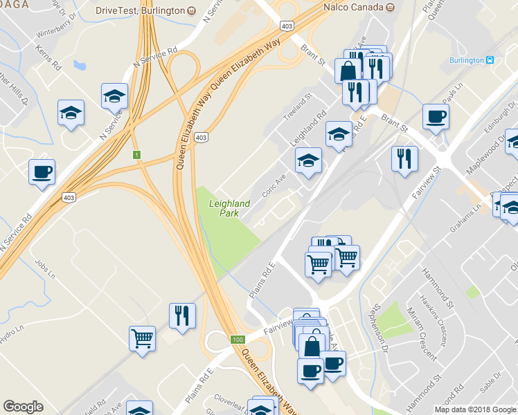 map of restaurants, bars, coffee shops, grocery stores, and more near 1258 Coric Avenue in Burlington