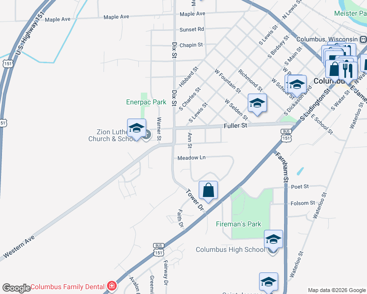 map of restaurants, bars, coffee shops, grocery stores, and more near 600 Meadow Lane in Columbus