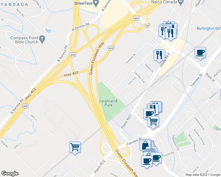 map of restaurants, bars, coffee shops, grocery stores, and more near 1233 Coric Avenue in Burlington