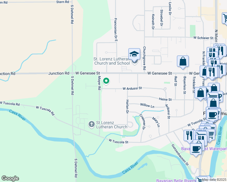map of restaurants, bars, coffee shops, grocery stores, and more near 911 West Ardussi Street in Frankenmuth