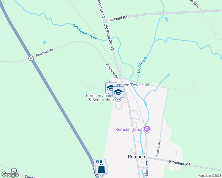 map of restaurants, bars, coffee shops, grocery stores, and more near 9753 Mitchell Road in Remsen