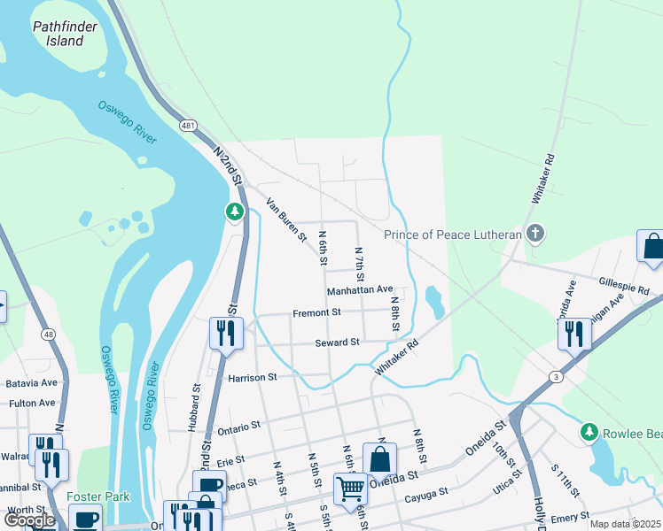 map of restaurants, bars, coffee shops, grocery stores, and more near 611 Manhattan Avenue in Fulton