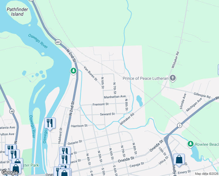 map of restaurants, bars, coffee shops, grocery stores, and more near 611 Manhattan Avenue in Fulton