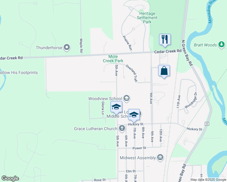 map of restaurants, bars, coffee shops, grocery stores, and more near 593 5th Avenue in Grafton