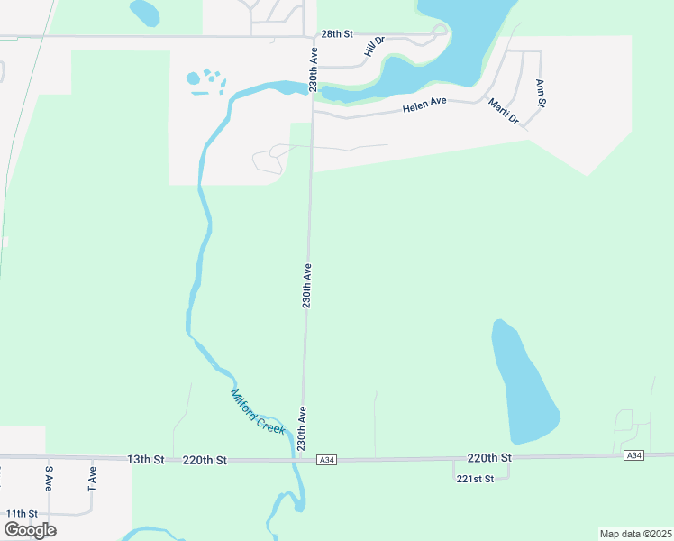 map of restaurants, bars, coffee shops, grocery stores, and more near 2158 230th Avenue in Milford