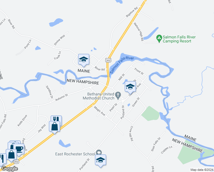 map of restaurants, bars, coffee shops, grocery stores, and more near 189 Main Street in Rochester