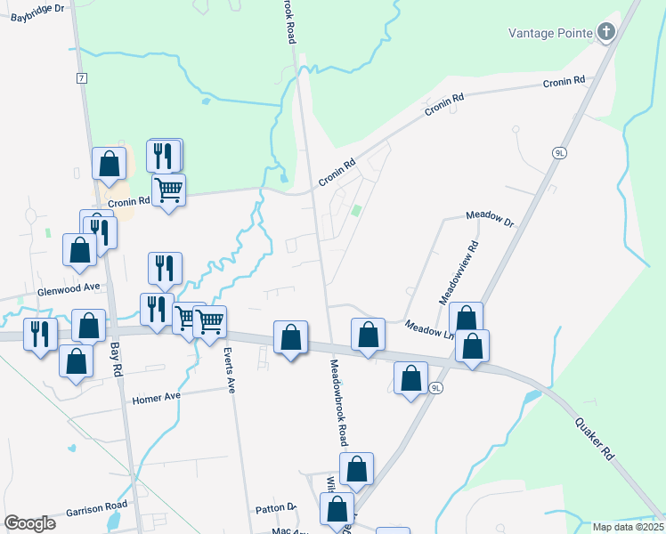 map of restaurants, bars, coffee shops, grocery stores, and more near 131 Meadowbrook Rd in Glens Falls North