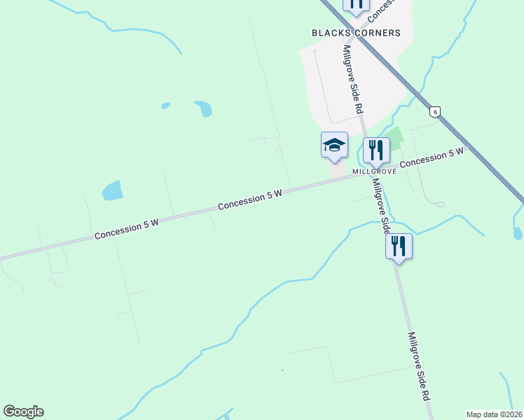 map of restaurants, bars, coffee shops, grocery stores, and more near 416 Concession 5 West in Hamilton