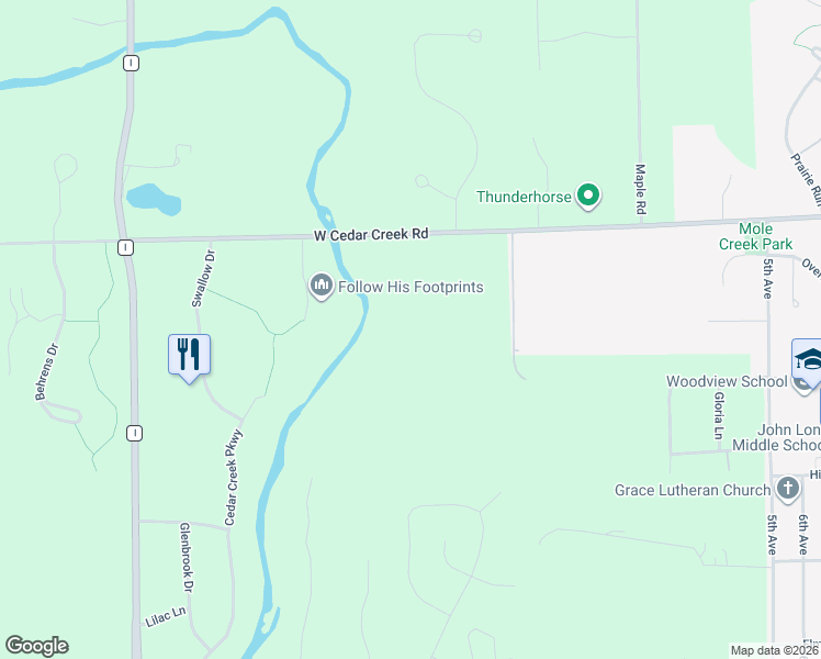 map of restaurants, bars, coffee shops, grocery stores, and more near 4724 Cedar Creek Road in Grafton