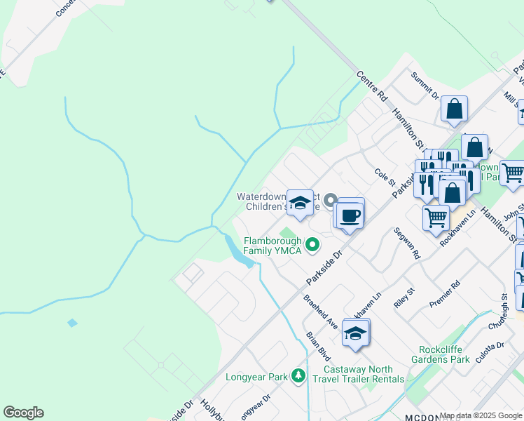 map of restaurants, bars, coffee shops, grocery stores, and more near 98 Macbean Crescent in Hamilton