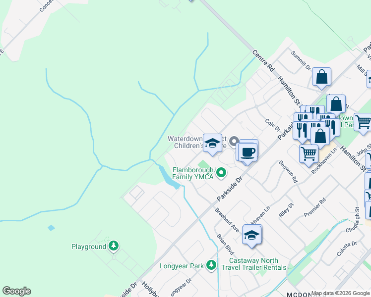 map of restaurants, bars, coffee shops, grocery stores, and more near 98 Macbean Crescent in Hamilton