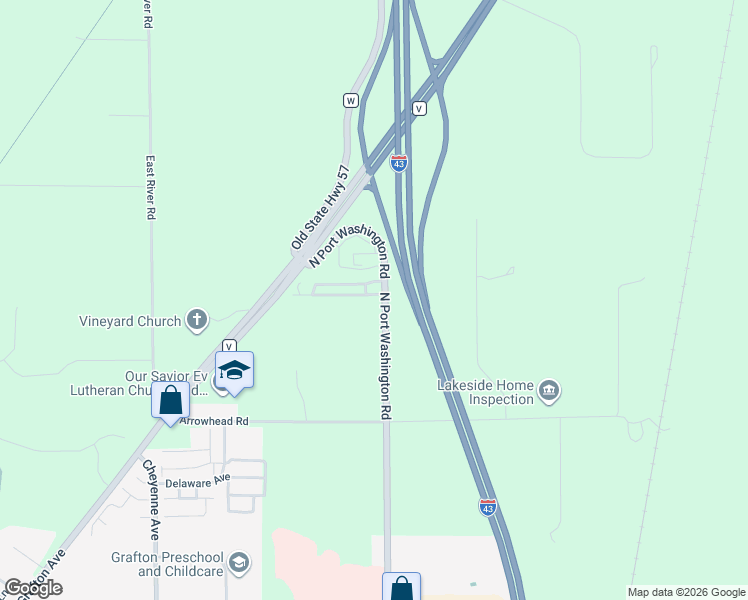 map of restaurants, bars, coffee shops, grocery stores, and more near 1595 Port Washington Road in Grafton