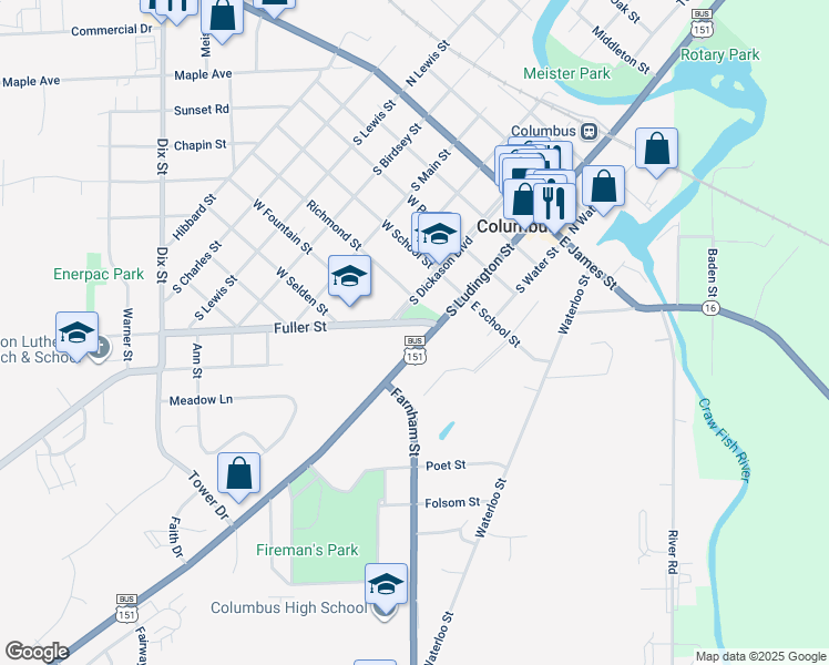 map of restaurants, bars, coffee shops, grocery stores, and more near 546 Park Avenue in Columbus
